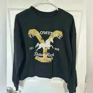 Yellowstone Dutton Ranch Montana Graphic Cropped Sweatshirt Size M. Black Yellow